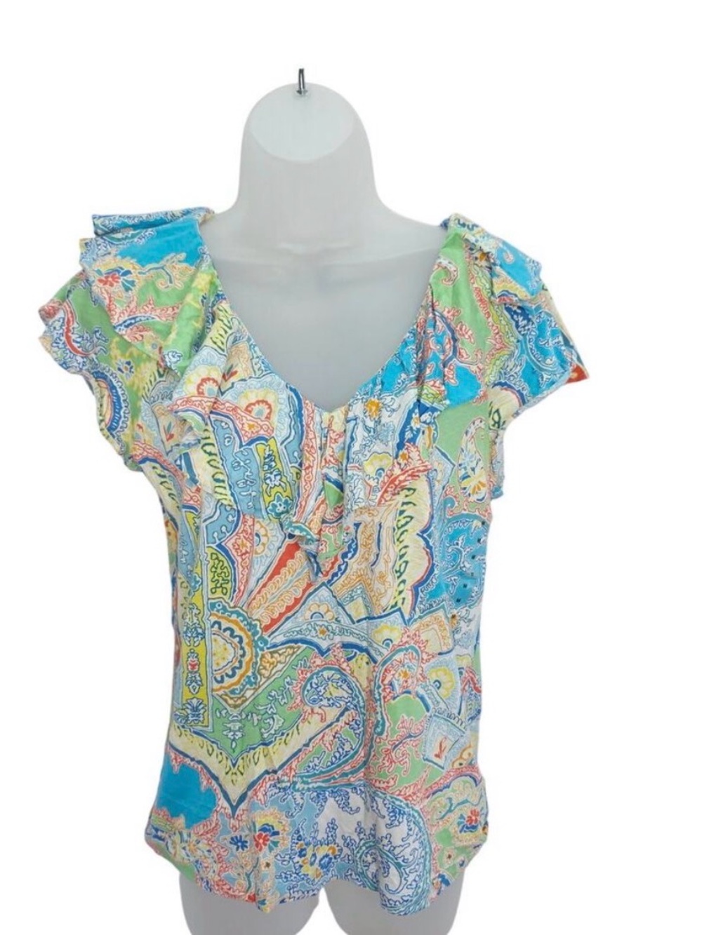 Lauren Ralph Lauren Women's Short Sleeve T- Shirt Size M Multi Color Paisley